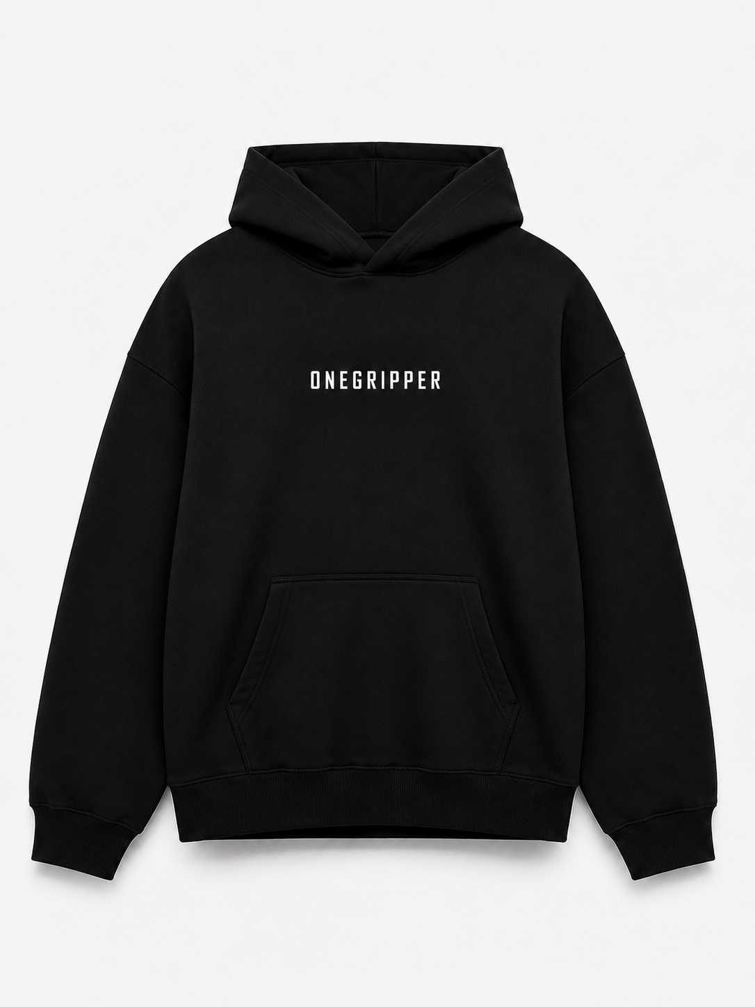 Black hoodie with 'ONEGRIPPER' logo on a white background